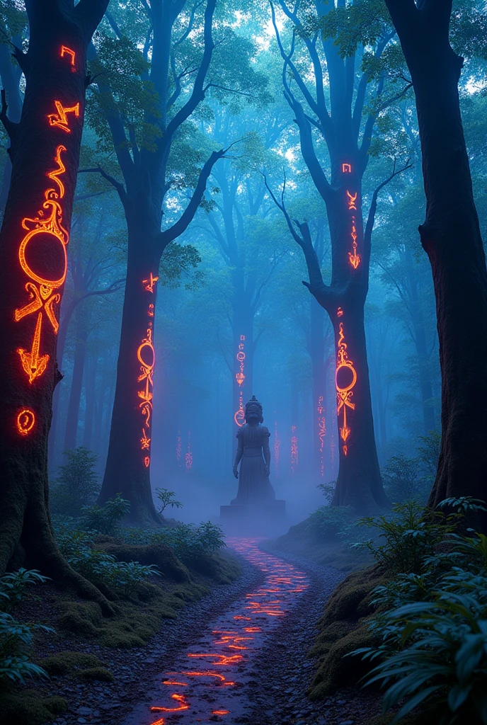 A high-resolution brightly lit photorealistic photograph of an ancient rain forest with criptic symbols of tribals and alienish paterns on the tree trunks glowing in uv colours  cinematic cyberpunk uv lightings in the background smog and misty fog in the atmosphere broken ruins of ancient goddess skulptor glowing in uv colours  The photograph is styled like a high-end lifestle magazine. The photograph has a light bright happy feel. Use a high-resolution 16k camera with a 2:3 aspect ratio, a raw style, and a quality setting of 2 to capture this vibrant scene
. 32k, full ultra hd, high resolution, photorealistic, natural lighting, ultra realistic photo, high quality, HDR, high resolution, smooth and delicate skin, noble and elegant, ultra-realistic photography vibe, shot with Canon camera, intricate details, 32k --ar 16:9 --s 750 --v 6.1

