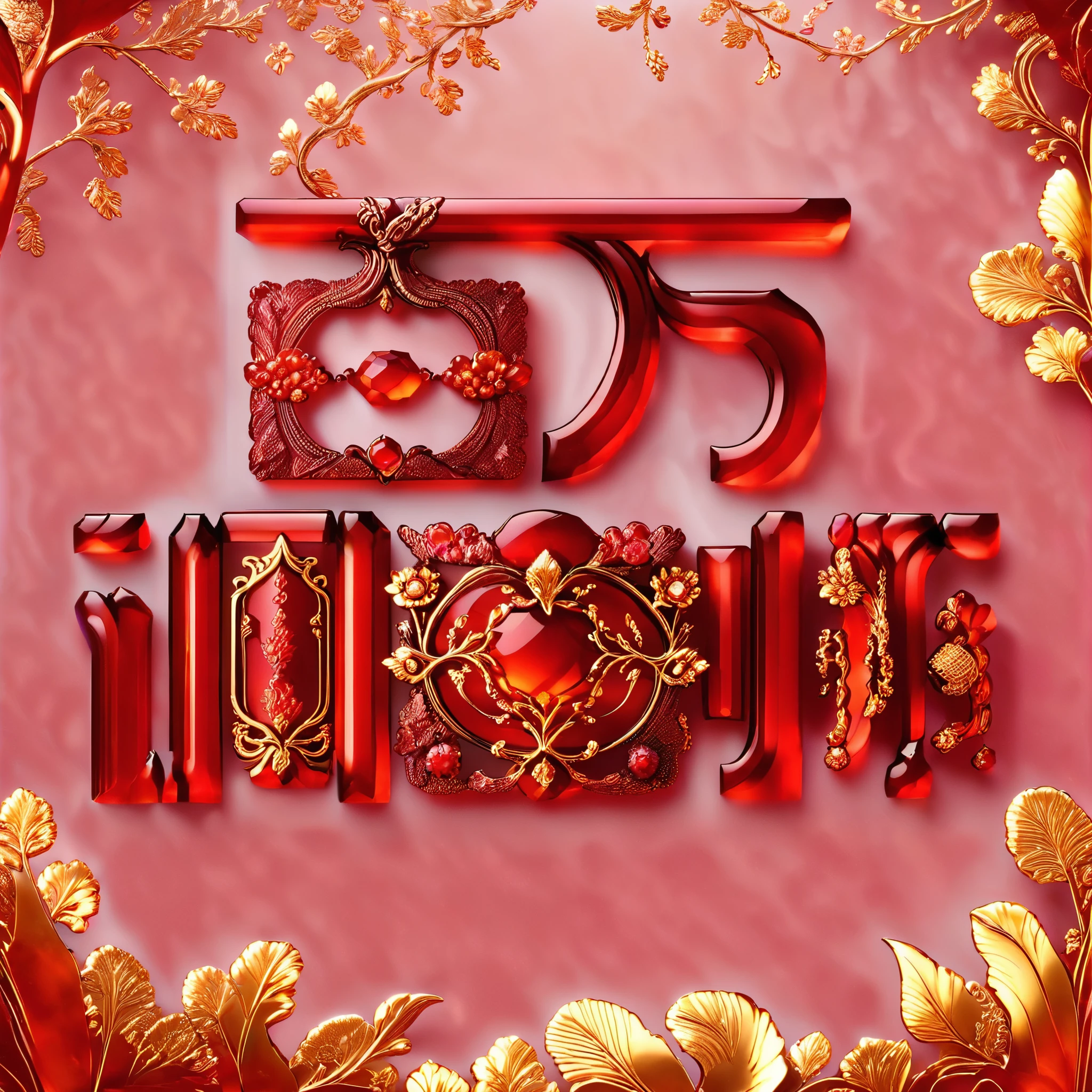 Red simple background,Red agate carving pattern,Chinese elements,gold,ruby