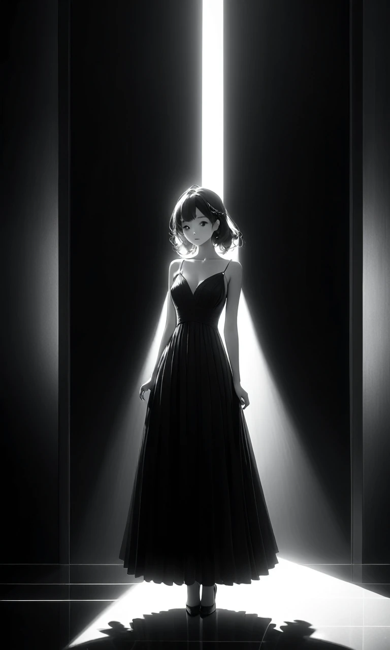 masterpiece, high quality, 8k, Beautiful lighting, One person, alone, Monotone expression、No skin showing、Black dress