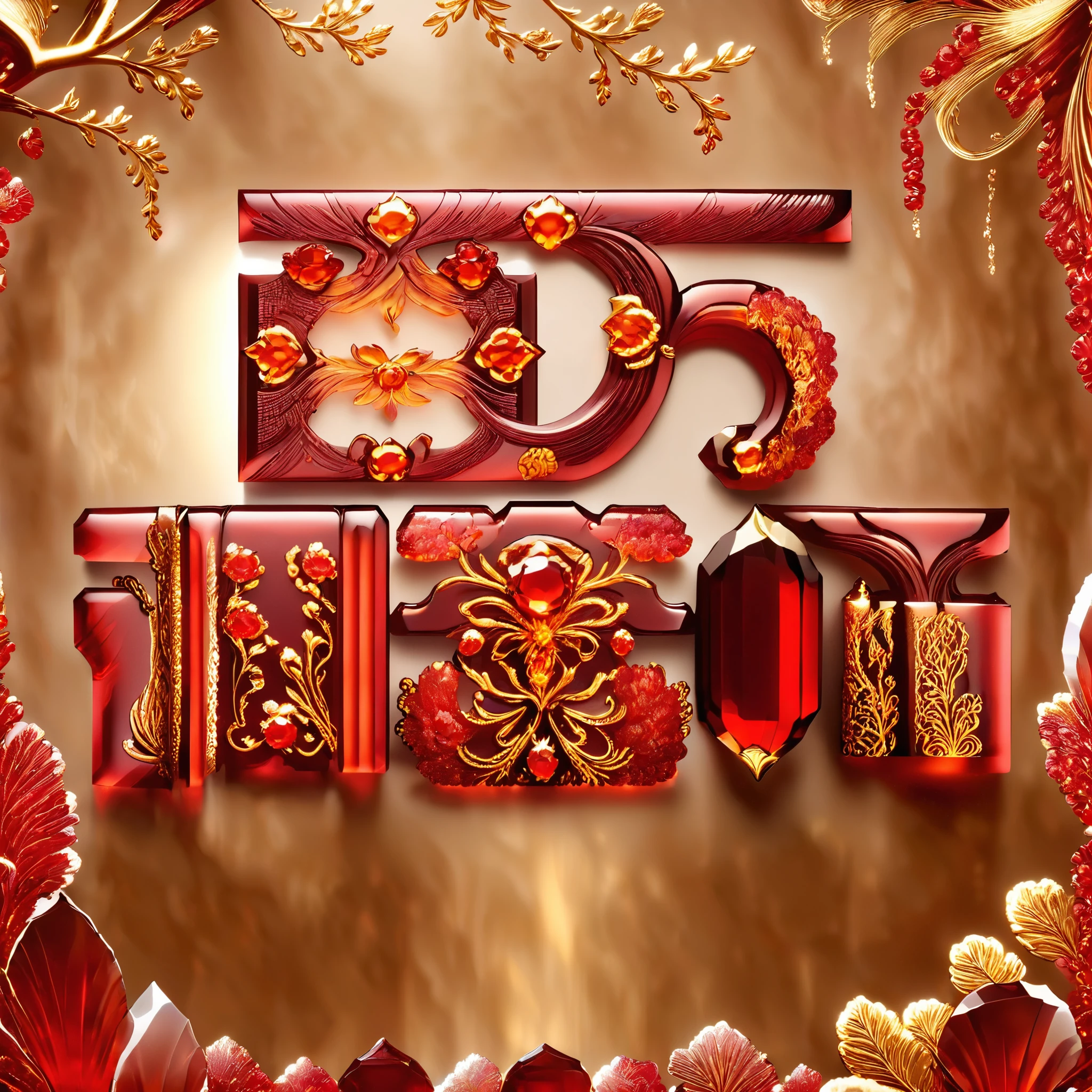 Red simple background，Red agate carving pattern，Chinese elements，gold，ruby