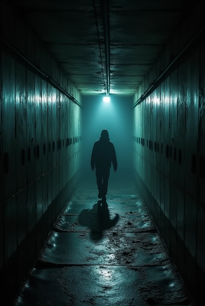 a dark and cramped tunnel, claustrophobic atmosphere, flickering lights casting long shadows, damp concrete walls closing in,the right lane is narrow a lone figure walking with a sense of unease, dramatic chiaroscuro lighting, moody color palette, cinematic composition, photorealistic, (best quality,4k,8k,highres,masterpiece:1.2),ultra-detailed,(realistic,photorealistic,photo-realistic:1.37)