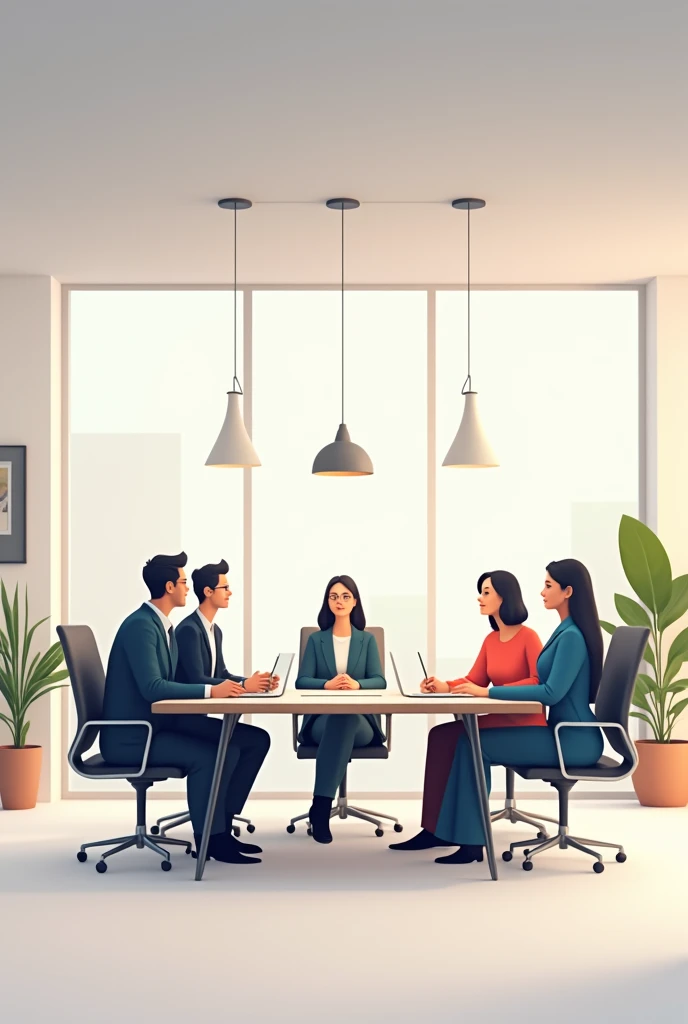 In the office,Many people sitting at the same table for a meeting,flat design