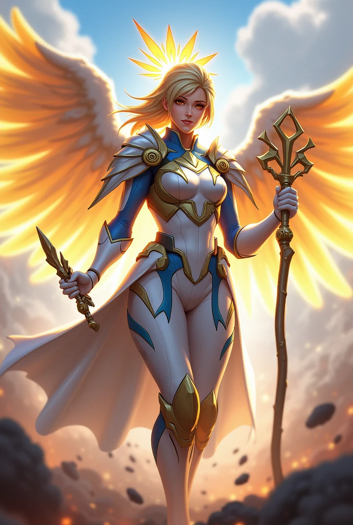 Mercy from overwatch in her battle outfit from the game overwatch 