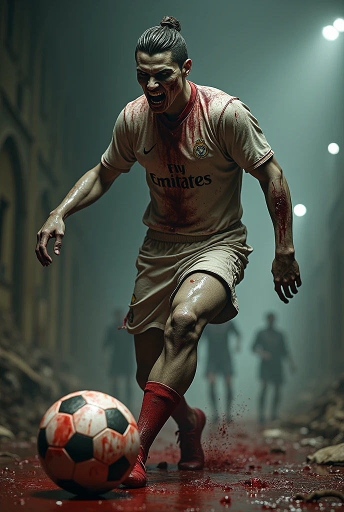 C.Ronaldo cr7 It's a zombie kicking a soccer ball that is the head of a person.