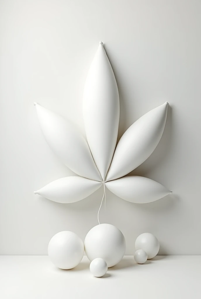 White round balloons in different sizes forming a weed leaf