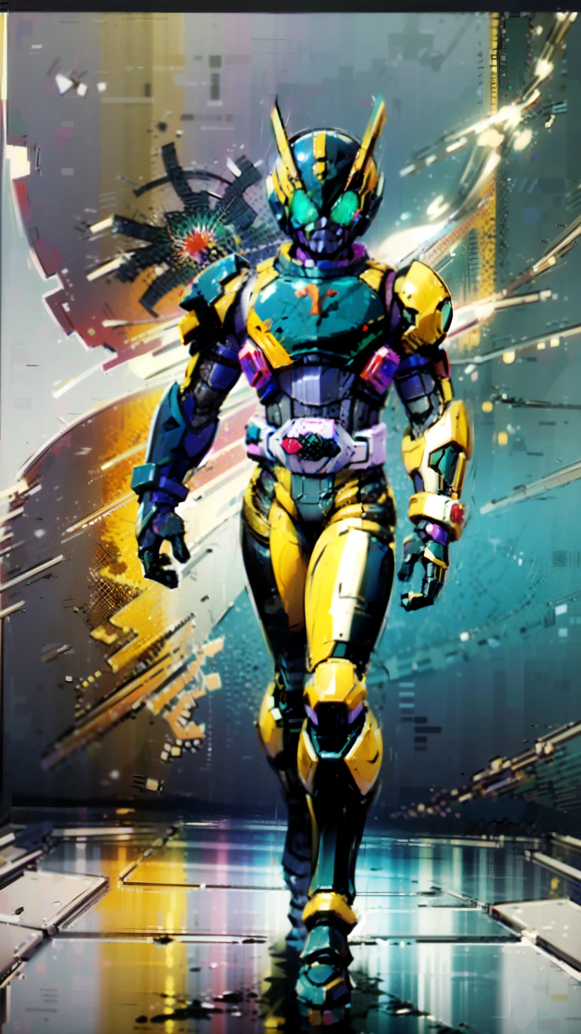 (masterpiece:1.5, best quality:1.5, extremely delicate:1.5), a man wearing a full-face helmet, a fantasy-style biotech armored combat suit, green eyes, (a composite layered chest armor), fully enclosed shoulder guards, matching arm and leg guards, belt of Neon circuit, (the color scheme is primarily black with green and red accents), the design balances heavy with agility, a high-tech bio-mecha armor, (Armor Concept Inspired by Kamen Rider, stand on the top of a skyscraper in a futuristic sci-fi city), this character embodies a finely crafted fantasy-surreal style armored hero in anime style, exquisite and mature manga art style, (element, plasma, energy, the armor glows), ((male:1.5)), metallic, high definition, highres, ultra-detailed, ultra-fine painting, professional, perfect body proportions, golden ratio, anatomically correct, symmetrical face, extremely detailed eyes and face, high quality eyes, creativity, RAW photo, UHD, 32k, Natural light, cinematic lighting, masterpiece-anatomy-perfect