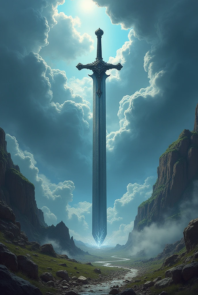 The illustration of the story, the thundering hills, the super huge sword piercing the rough earth, so huge that you can look up at it,