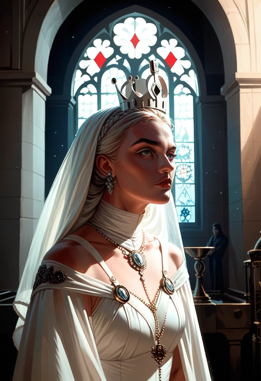 The White Queen, Grimdark, Hope, EOS R5, illustration, concept art, award winning photograph, 8k, Alphonse Mucha style, No Background, nobody, Race, Cinematic lighting