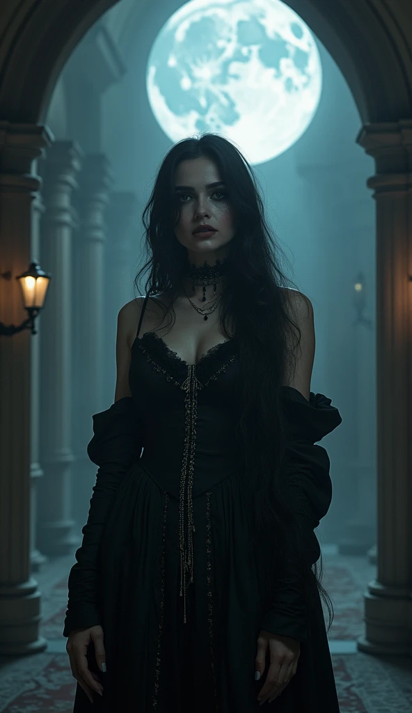 /imagine prompt: https://imipr.co/i/d5AC283KOo.jpg, a female vampire in a full moon night::6, magic realism::1, charlie bowater::1, high angle::4, oleg oprisco::1, vampire::1, gothic makeup::3, cosplay outfit::1, dark academia interior design::3 --ar 9:16 --repeat 40 --chaos 100 --iw 1.5 --s 750 --tile --q 6 --uplight 