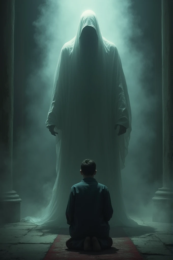 A ghost father with a son from behind on his knees the father and superior 