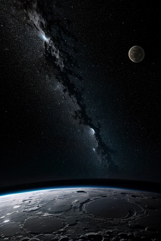 8k, 超High resolution,Lunar Surface、retro、Crater group、There is no spaceship、Earth in the dark sky、large and small craters