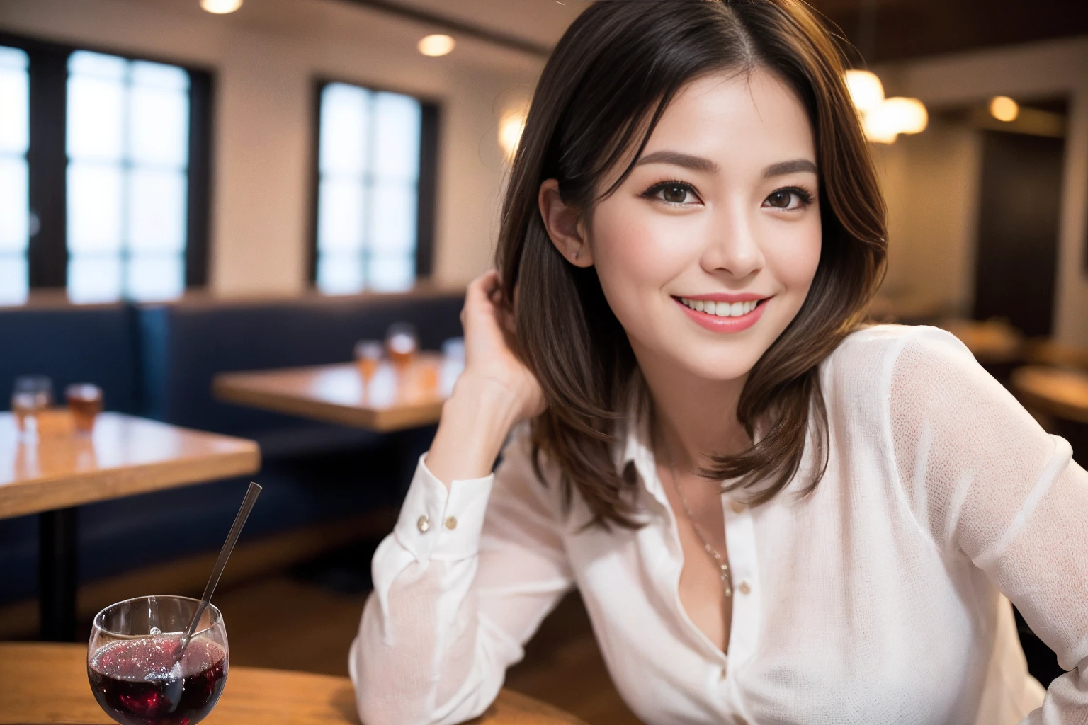 ((Highest quality、8k、masterpiece:1.3))、slimカップル、modelカップル、(Realistic, Intricate details:1.2), Japanese food、Buckwheat、Japanese sake、Shochu 、Amazing view of the sunset sky and clouds、A bright smile、The wonderfulness of smile、Bright image、Beautiful Face, blue eyes, The light shines on your face, blush, short hair,Bright Face、 (Age 37), Age 34, sparkling wine、Two beauties、Brown Hair、Shortcuts、Long sleeve shirt、dress、Beautiful woman 1, (slimな顔), (The body is slim), (Brown Hair), (Shortcuts), cheeks turn a little red,Attractive beauty、restaurant, In a prominent place (From the waist up) Nova Frog Style, actress, model, Upper Body, White wine, slim, smile, (smile: 1.15), Beautiful fine grain, Depth f/2,saturation, High Contrast, Strong light and shadow,Moist Body:1.5、3D texture、Delicate eyes、Brown Hair、The hair is very shiny、
