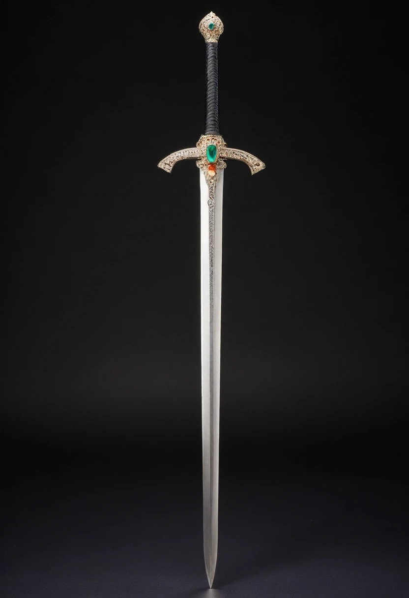 A sword with one blade, Heated blade, Black, Delicate handles embellished with gemstones