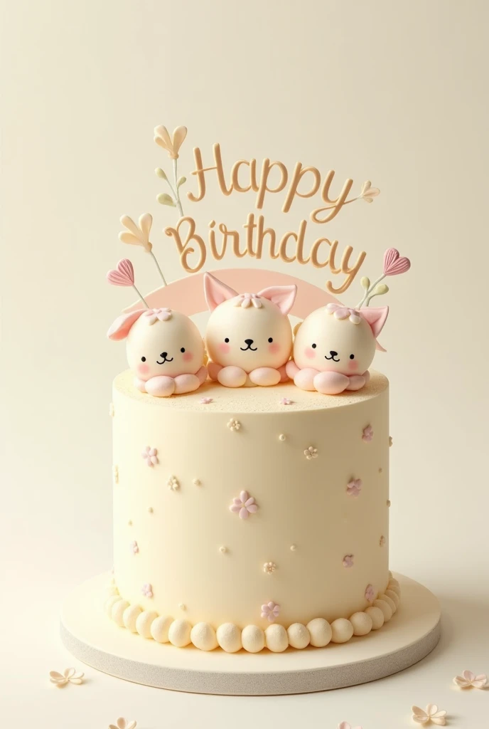 Draw a minimalist cream cake with Kuromi decorations and write &quot;Happy Birthday Pei Pei&quot; cutely.