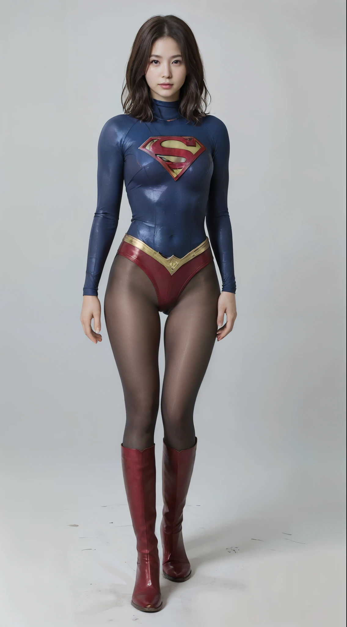 No background、(((Looking down)))、(((Painful facial expression)))、(((Beautiful legs in black tights.)))、(((Legally express the beauty of your smile)))、((((Make the most of your original images)))、(((Supergirl Costume)))、(((Beautiful short bob hair)))、(((suffering)))、(((Please wear black tights....、Wear red boots)))、((Best image quality、8k))、((Highest quality、8k、masterpiece:1.3))、(((Preserve background )))、Sharp focus:1.2、Beautiful woman with perfect figure:1.4、Slim Abs:1.2、Wet body:1.5、Highly detailed face and skin texture、8k