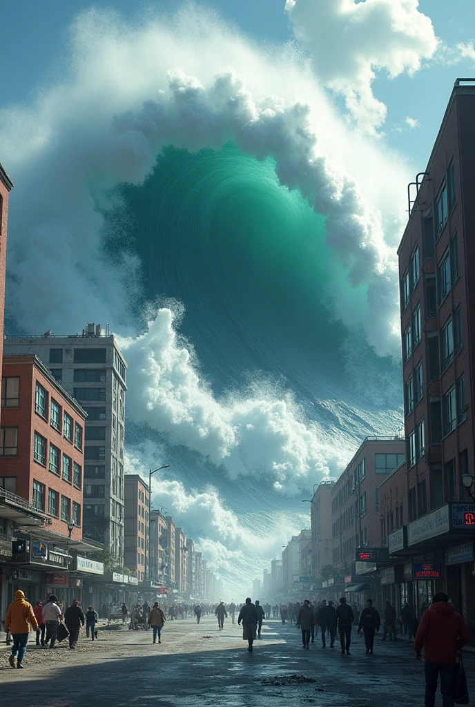 100m tsunami　Real　The city is engulfed