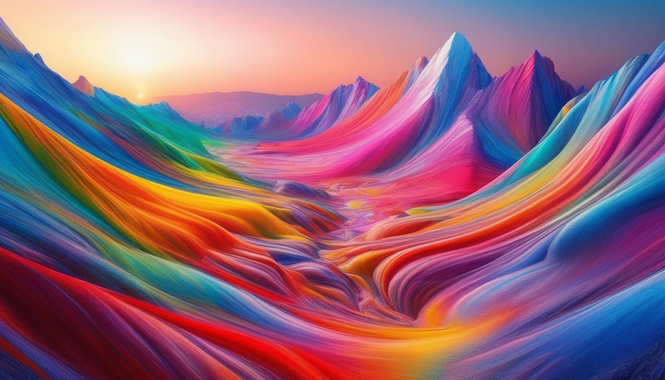 Colored mountains，trippy colors, Renesas Electronics, Ambience, High attention to color, polishing, Beautifully, rich and colorful, Dynamic, Dynamic cinematic color