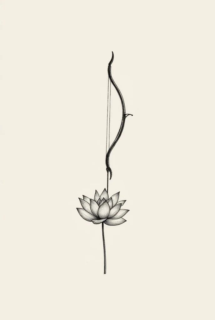 sketch for small tattoo, including the Arch of Artemis  (It is an archery bow) and the lotus flower