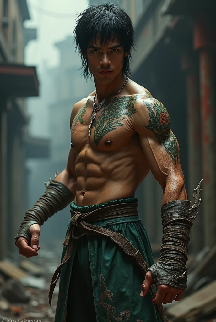 Make me a Martial artists fighter with bruce lee and Mortal kombat reptile