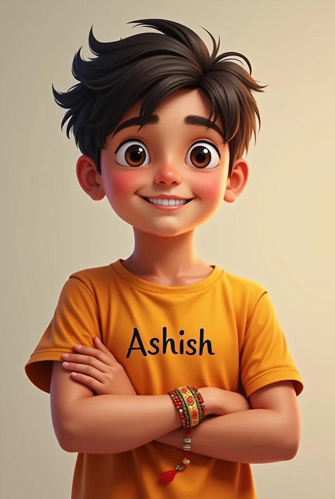 एक लड़का है उसके छाती पर Ashish लिखा हुआ है और उसके कलाई पर राखी बांधा हुआ है