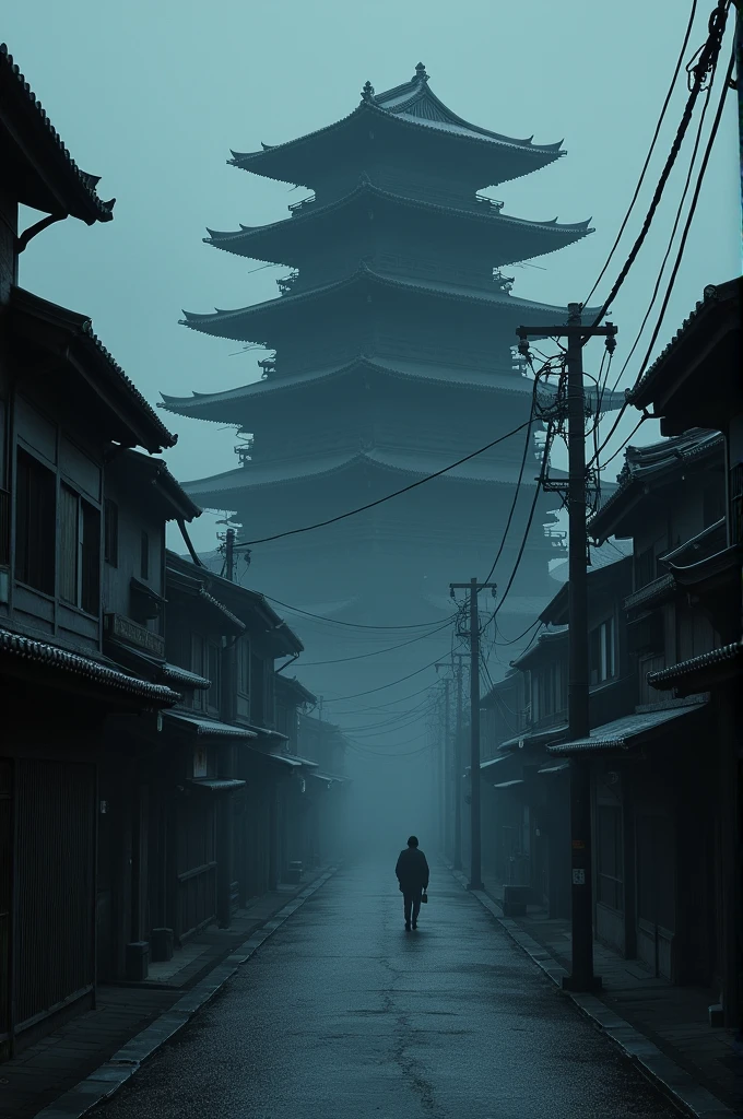Japanese palace dark feeling no people on the street.