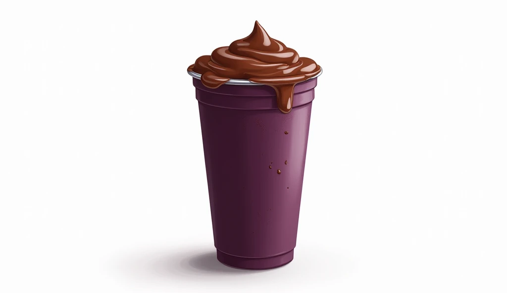 (work of art:1.2, highest quallity,highest quallity,very detailledな:1.2),(very detailled),8k,(best illustrations), a tall plastic cup with dark purple acai, lots of melted Nutella on top, white background.