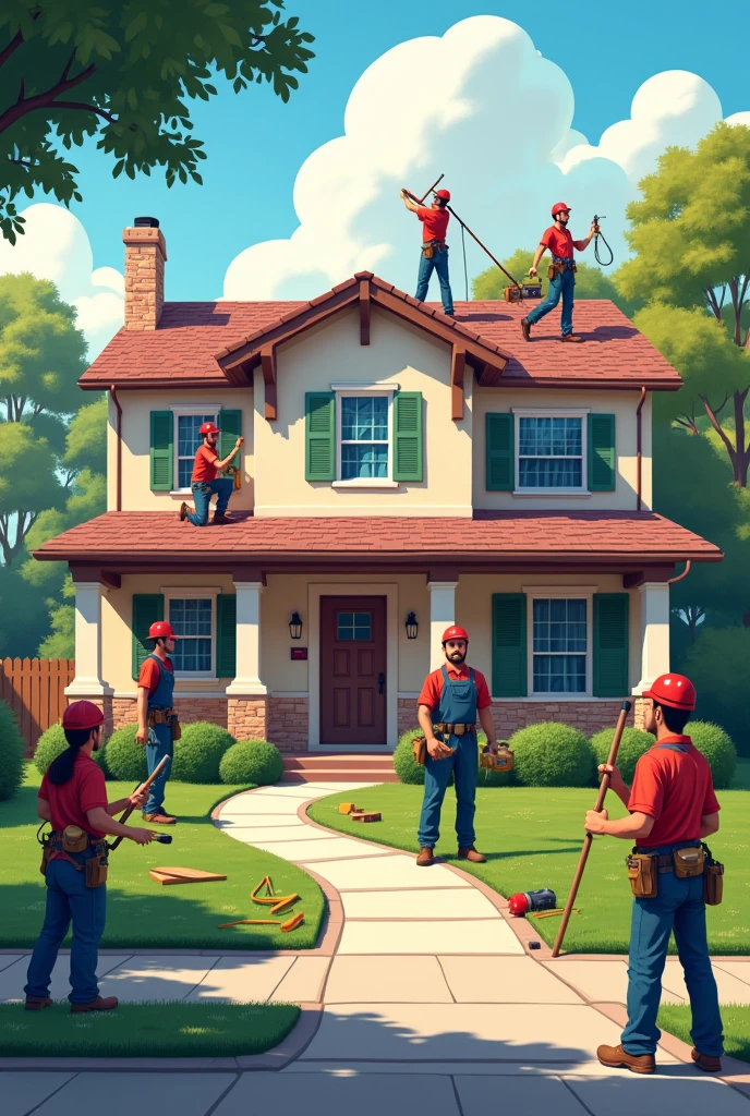 A team of home service workers doing their work