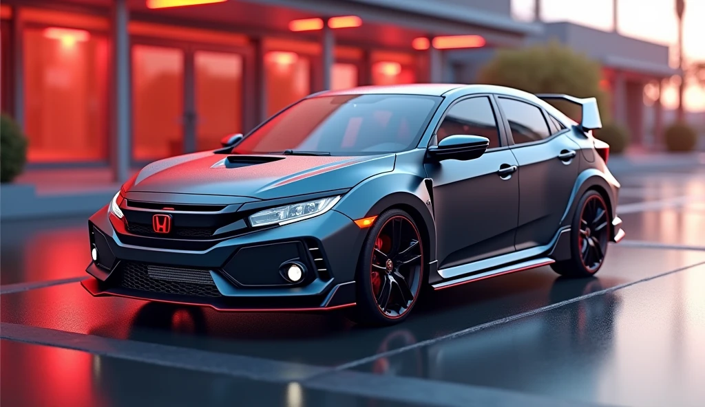(masterpiece:1.2,Highest quality,Ultra HD,Super detailed),8k,wallpaper,(Photorealistic), Honda Civic Type R ((FK8R)) miniature plastic model,Isometric 3D Diorama,A vast diorama,Matte Paint,Gentle lighting