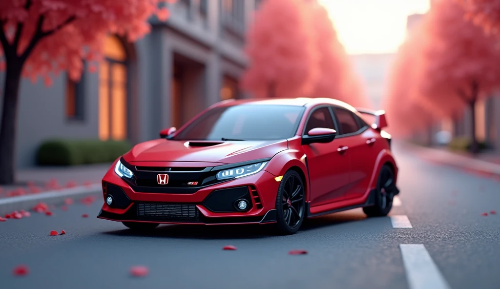 (masterpiece:1.2,Highest quality,Ultra HD,Super detailed),8k,wallpaper,(Photorealistic), Honda Civic Type R ((FK8R)) miniature plastic model,Isometric 3D Diorama,A vast diorama,Matte Paint,Gentle lighting