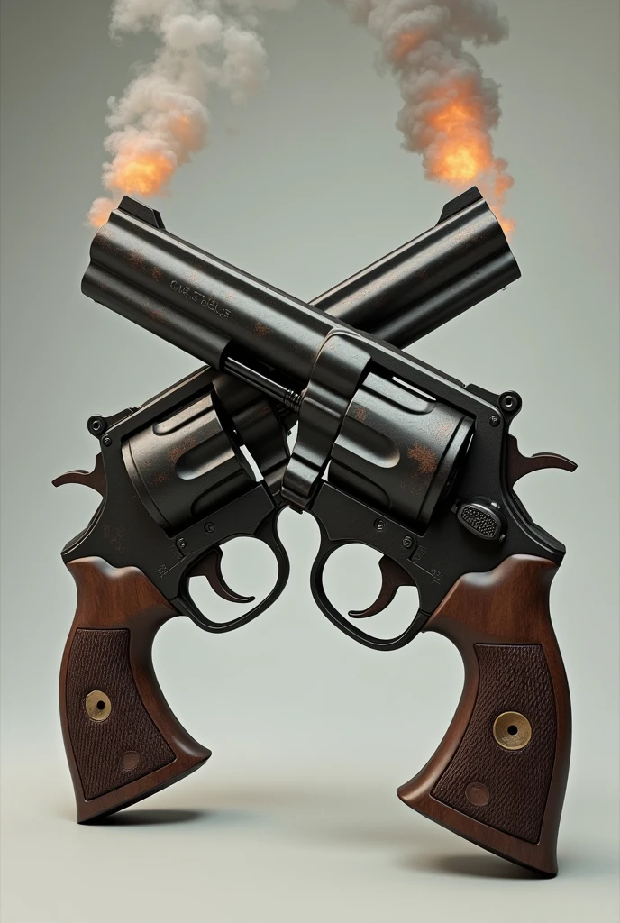 Create 2 smoking 50 caliber pistols in the background