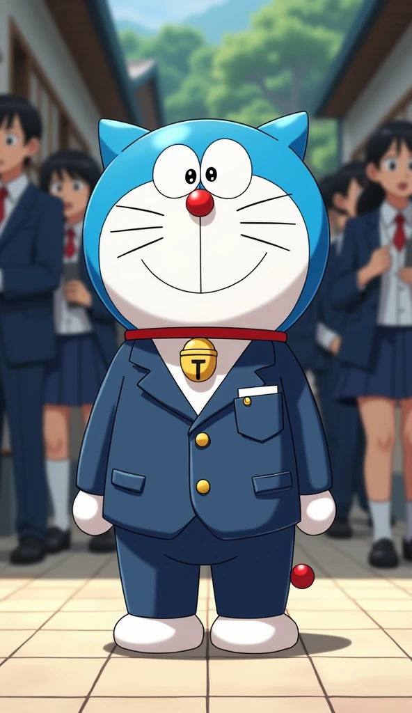 Doraemon in school uniform registers for school