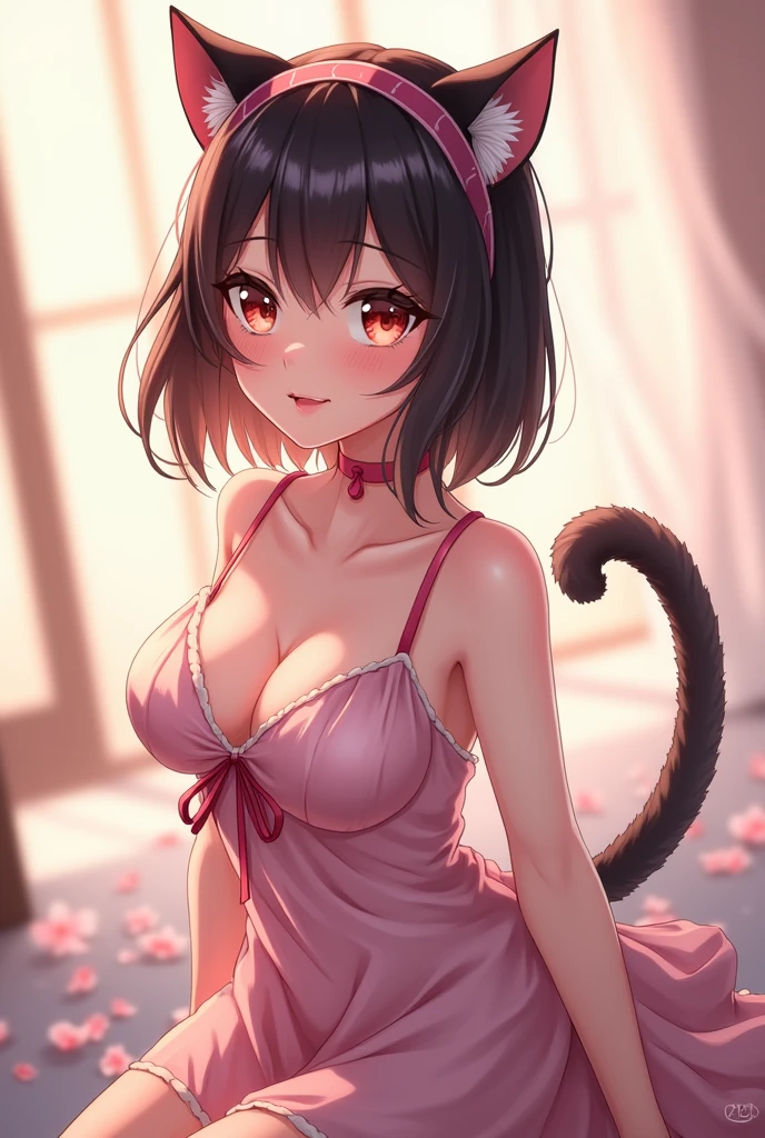 Anime girl sexy pose cat ear unclothing satisfying face