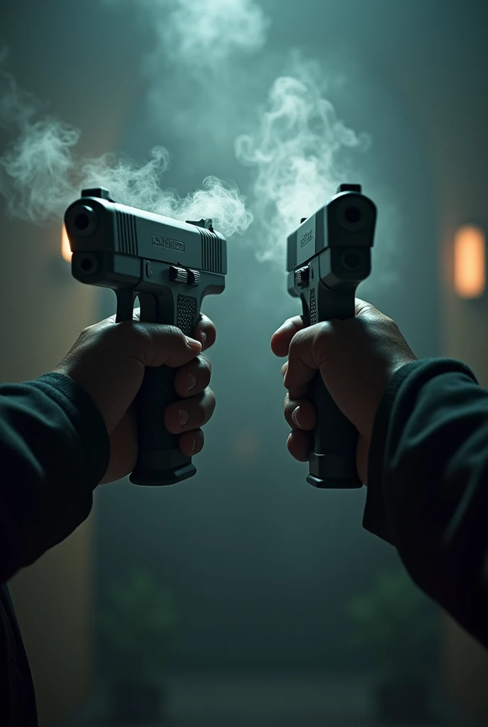 Creates 2 smoking 50 caliber pistols in the background