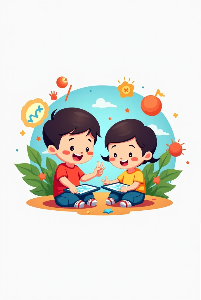 This is a logo for English education using tablets for children。The theme is high-touch greetings and we want to express the fun of learning.。Hi!- You can use the word "Touch" abstractly。