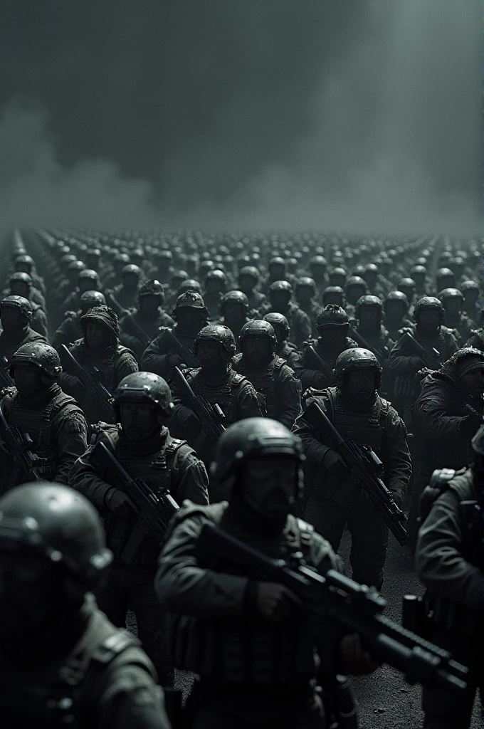 Black background human army shooting