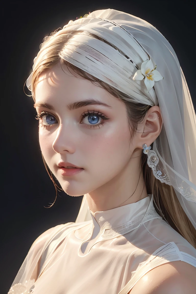 1 girl, elegant long white dress, white background, detailed facial features, beautiful detailed eyes, beautiful detailed lips, extremely detailed face, long eyelashes, high quality, 4k, 8k, ultra-detailed, realistic, photorealistic, HDR, studio lighting, professional, vivid colors, soft lighting, serene, ethereal, graceful, elegant portrait