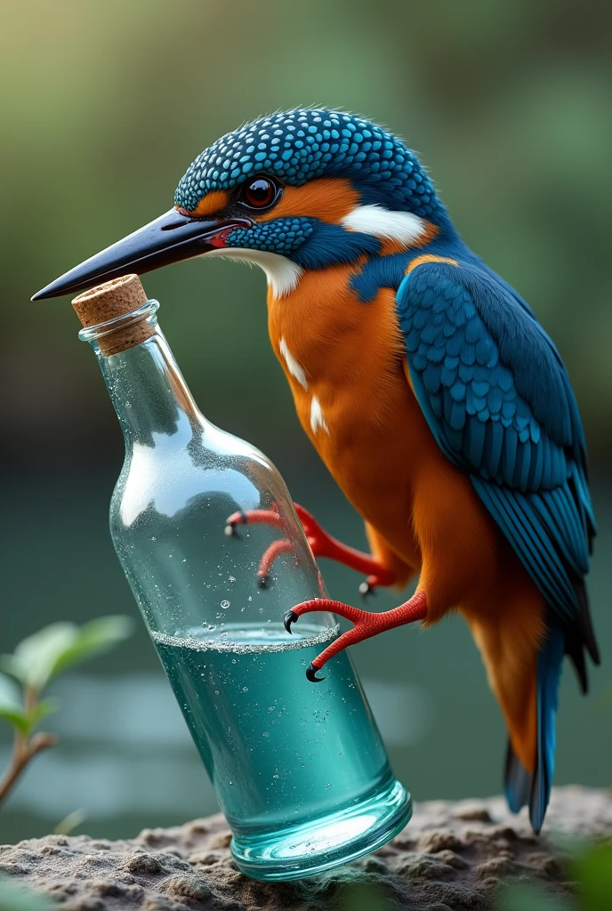 King fisher hold bottle from her wings