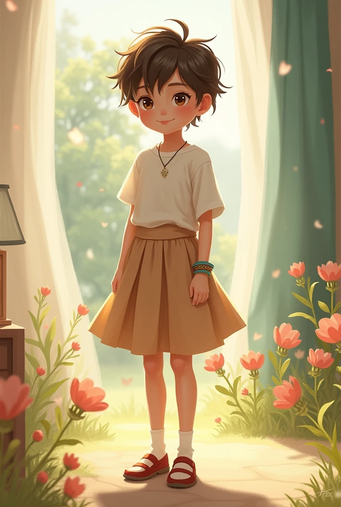 Cute boy wearing a skirt