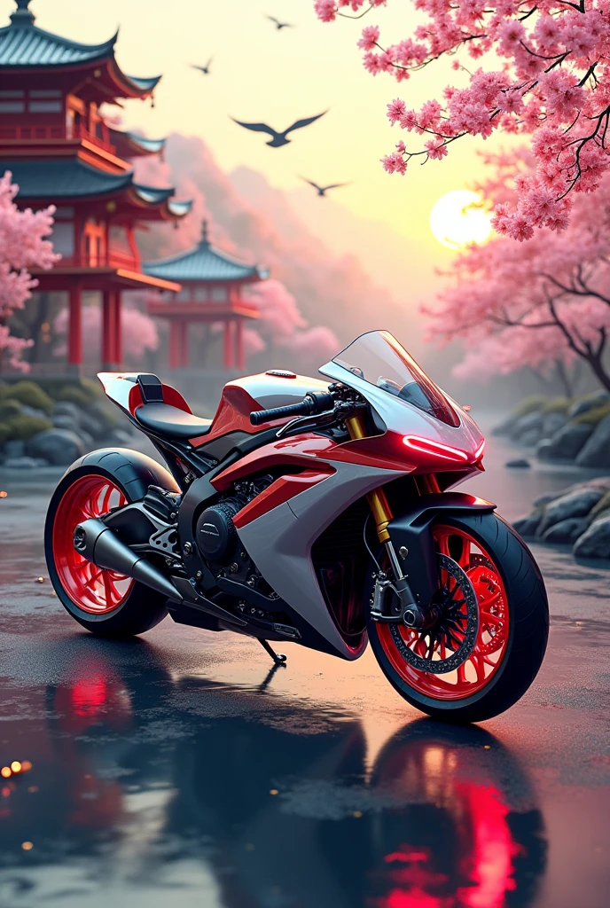 Super sport bike image with Japanese concept background