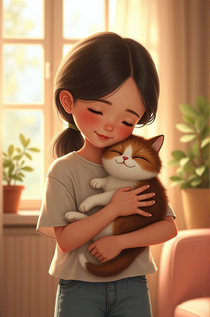 Girl holding one cat