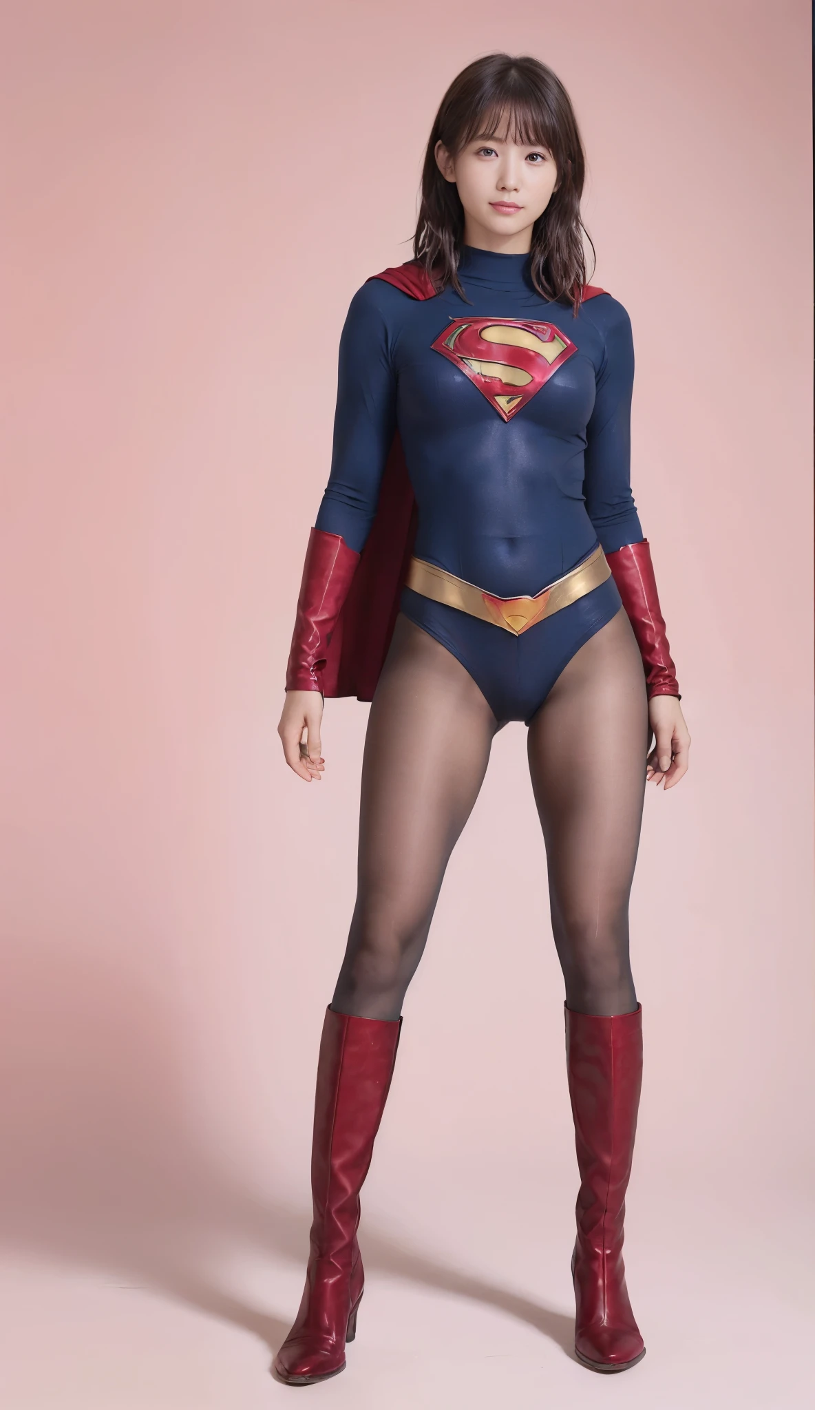 No background、(((Beautiful legs in black tights.)))、(((Legally express the beauty of your smile)))、((((Make the most of your original images)))、(((Supergirl Costume)))、(((Beautiful short bob hair)))、(((suffering)))、(((Please wear black tights....、Wear red boots)))、((Best image quality、8k))、((Highest quality、8k、masterpiece:1.3))、(((Preserve background )))、Sharp focus:1.2、Beautiful woman with perfect figure:1.4、Slim Abs:1.2、Wet body:1.5、Highly detailed face and skin texture、8k