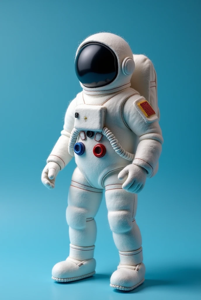 
((Best quality)), ((masterpiece)), (detailed), felt astronaut, craft photography, on a blue background
