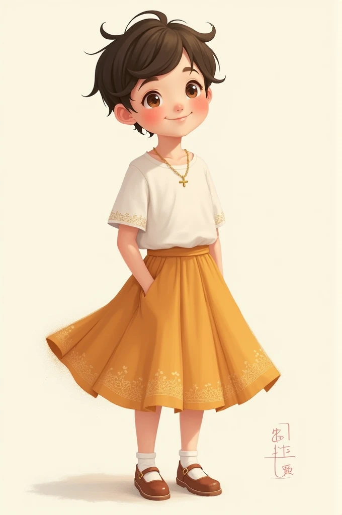 Cute boy wearing a skirt