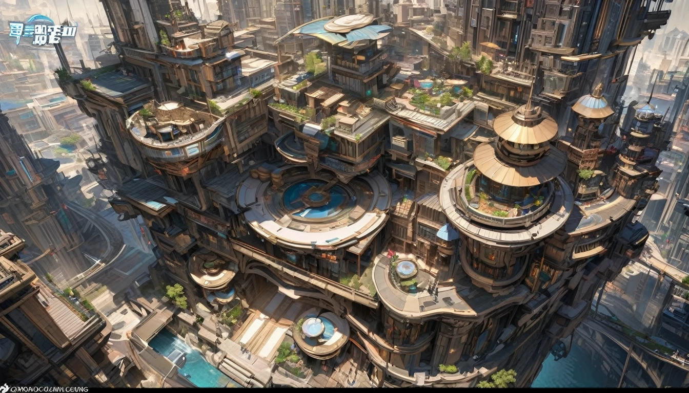 masterpiece, 8k, best quality, Very detailed, prosperous scenery & A bustling dream town with high-tech buildings