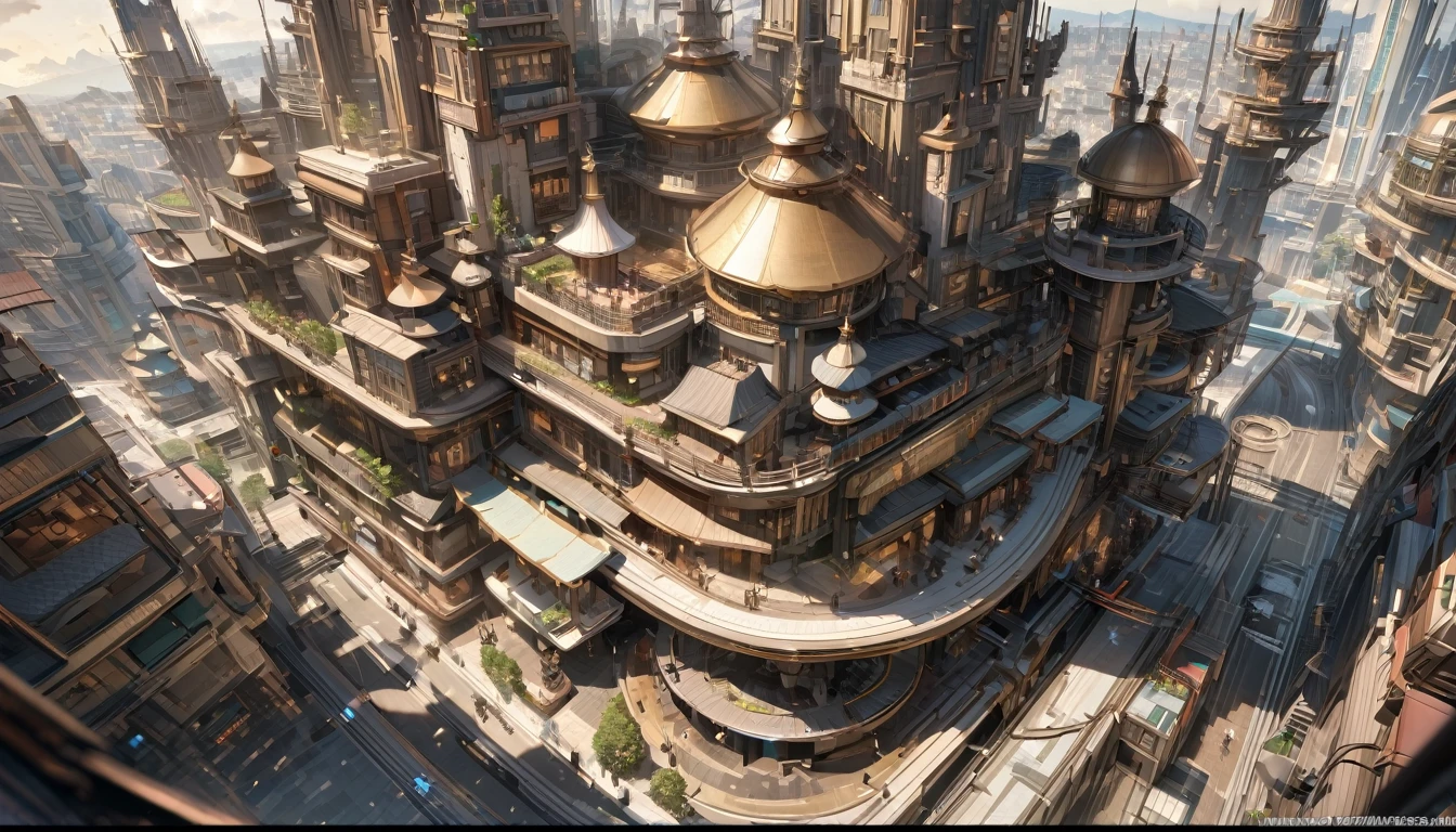 masterpiece, 8k, best quality, Very detailed, prosperous scenery & A bustling dream town with high-tech buildings