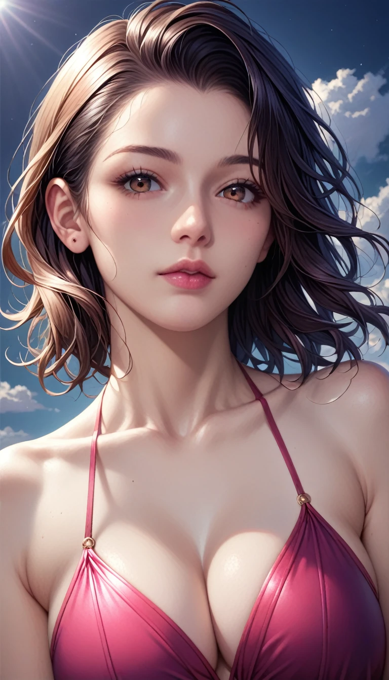 score_9, score_8_superior, score_7_superior, High resolution 3D anime style,A masterpiece in 32K resolution,Highest quality,it is really amazing,Very detailed,Ultra-high resolution,Ultra-realistic,Realistic,Increased depth of field,Cinematic lighting,
(Sexy mature Japan woman:1.2),
(black straight medium hair:1.1),(Ultra-detailed and beautiful face:1.1),(Calm and gentle look:1.1),Beautiful brown eyes,Translucent white skin,Realistic skin texture,Great proportions,
Elegant swimwear,
Summery design,Chic color scheme,Beautiful and delicate decoration,Detailed fabric texture,
(Dark overcast sky on a dull night:1.1),(Dark clouds filling the sky:1),(Thundercloud:1),Coastline at night,Stormy seas,(delay々A desolate sandy beach that continues:1),
(Dramatic Angle:1.1),