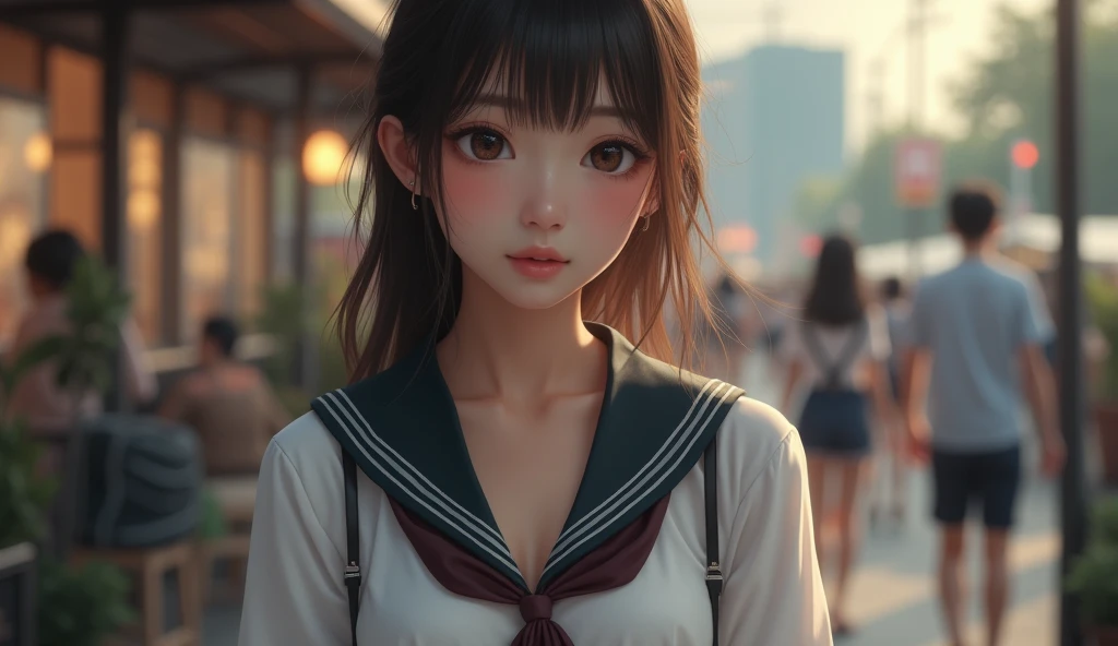Realistic images、Japan Beautiful Girl、Extremely revealing sailor uniform、Date: Very blushing and shy。