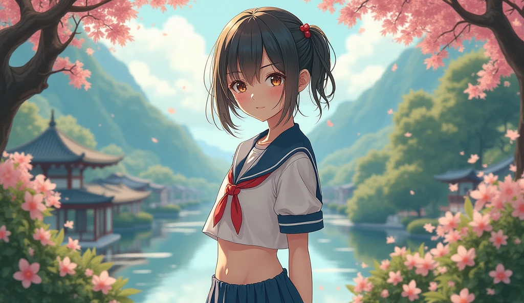 reality、Japan beautiful girl at 15 years old、Extremely revealing sailor uniform、Date、cute。