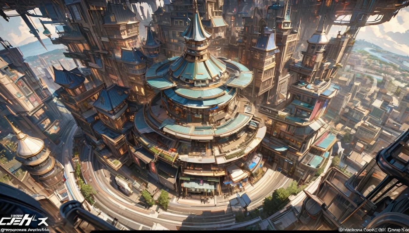 masterpiece, 8k, best quality, Very detailed, prosperous scenery & A bustling dream town with high-tech buildings