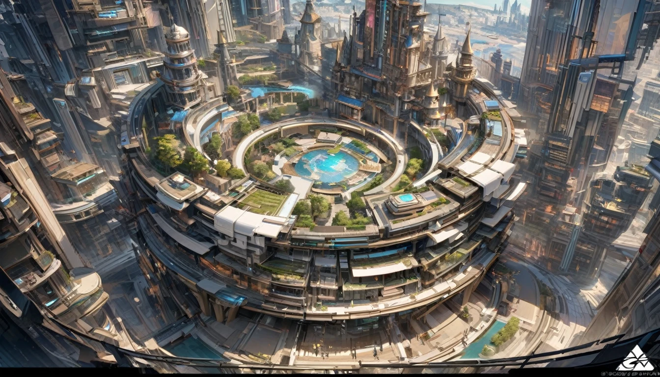 masterpiece, 8k, best quality, Very detailed, prosperous scenery & A bustling dream town with high-tech buildings
